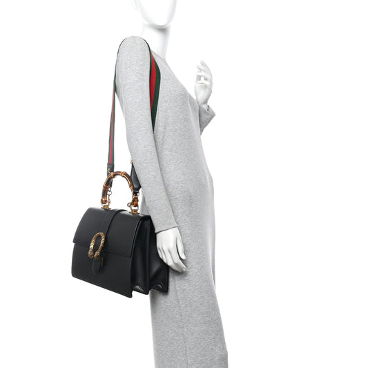 Moon Calfskin Web Large Dionysus Bamboo Top Handle Bag Black