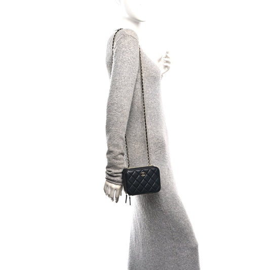 Lambskin Quilted Small Trendy CC Camera Case With Chain Navy