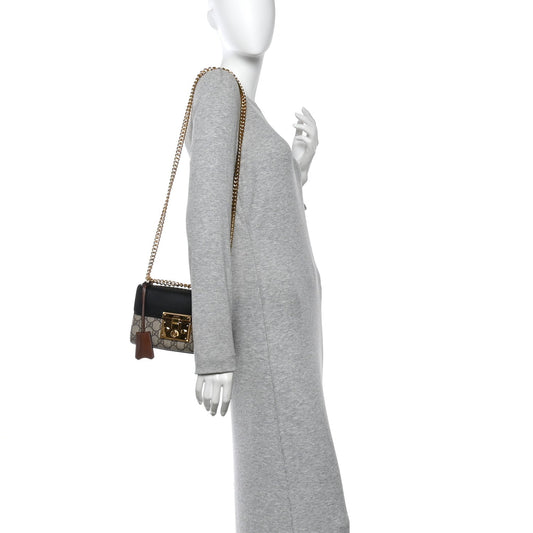 GG Supreme Monogram Calfskin Small Padlock Shoulder Bag Beige Black Cuir
