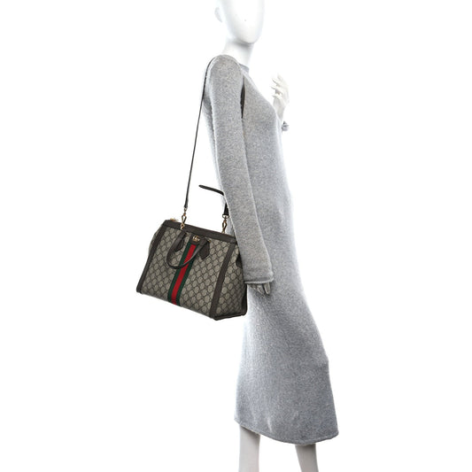 GG Supreme Monogram Web Medium Ophidia Tote Bag Brown