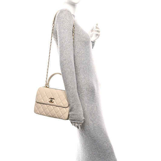 Lambskin Quilted Small Trendy CC Dual Handle Flap Bag Light Beige