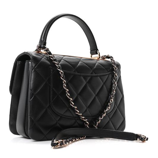 Lambskin Quilted Small Trendy CC Dual Handle Flap Bag Black