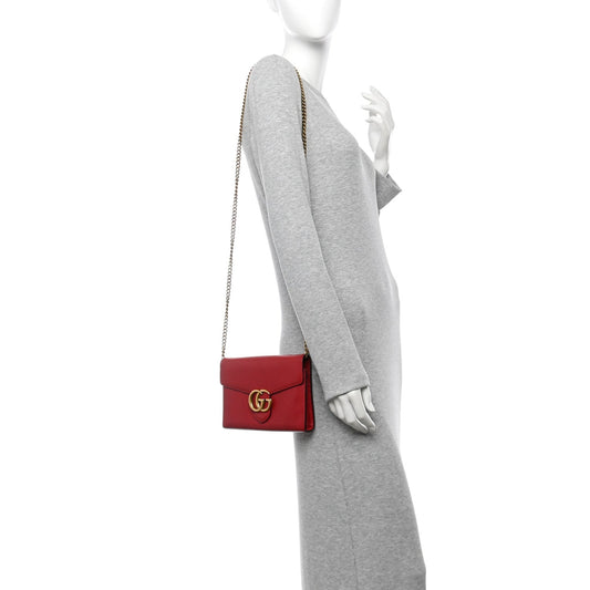 Calfskin GG Marmont Chain Wallet Vulcanic Red