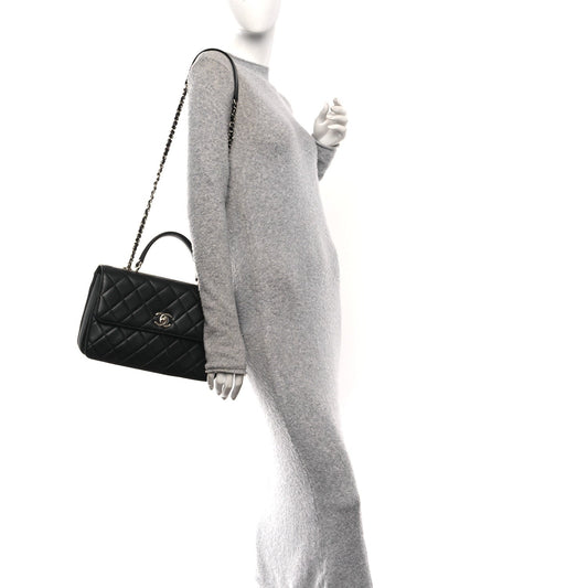 Lambskin Quilted Medium Trendy CC Flap Dual Handle Bag Black