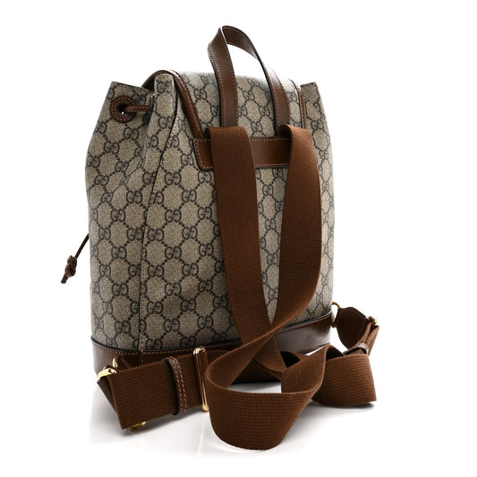 GG Supreme Monogram Azalea Calfskin Retro Interlocking G Buckle Backpack Beige Ebony Brown Sugar