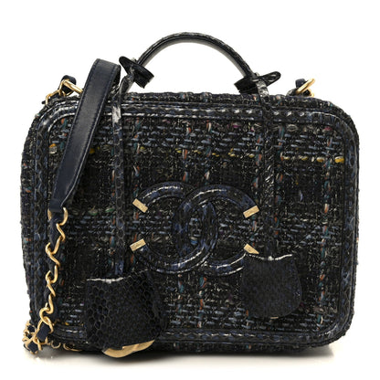 Tweed Snakeskin Quilted Medium CC Filigree Vanity Case Dark Navy