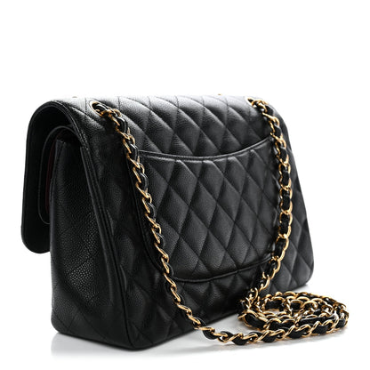 Caviar Quilted Jumbo Double Flap Black