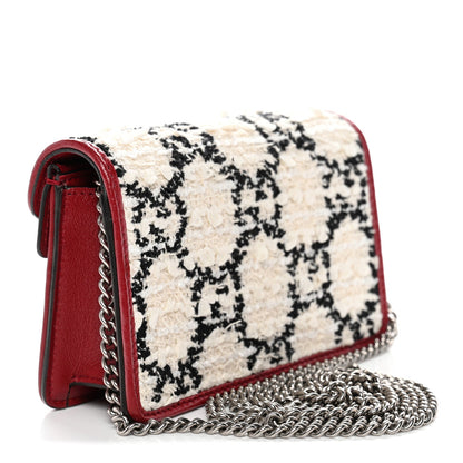 Tweed GG Monogram Super Mini Dionysus Shoulder Bag White Black Romantic Cherry
