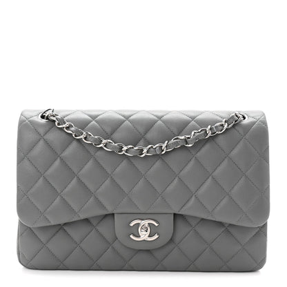 Caviar Quilted Jumbo Double Flap Grey
