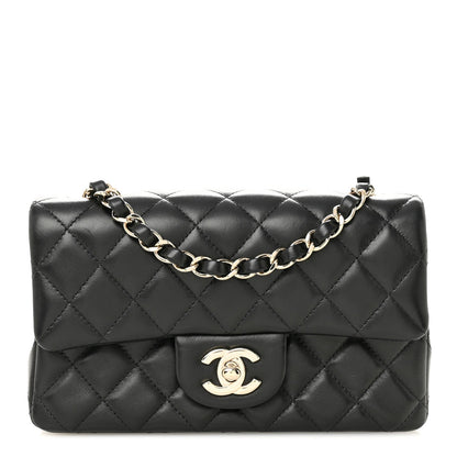 Lambskin Quilted Mini Rectangular Flap Black