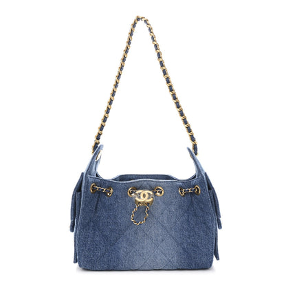 Washed Denim Quilted Mini Chanel 25 Handbag Blue