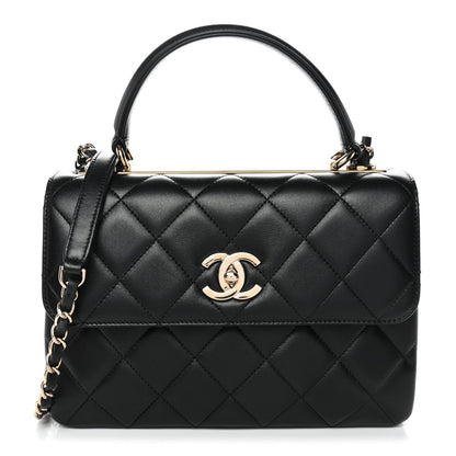 Lambskin Quilted Small Trendy CC Dual Handle Flap Bag Black