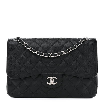 Caviar Quilted Jumbo Double Flap Black