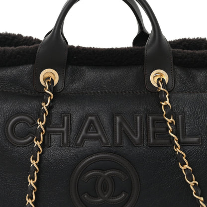 Lambskin Shearling Medium Deauville Tote Dark Brown
