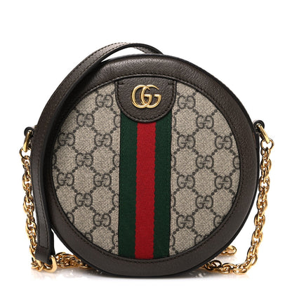 GG Supreme Monogram Web Mini Ophidia Round Shoulder Bag Brown