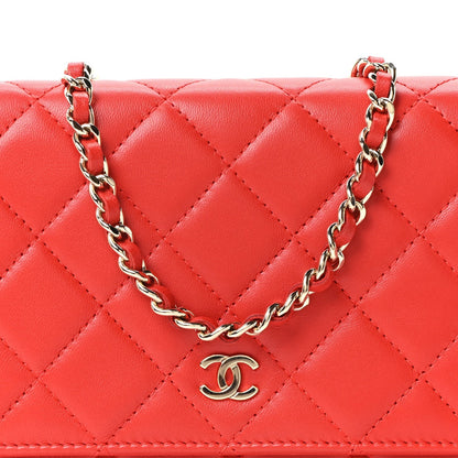 Lambskin Quilted Wallet On Chain WOC Red