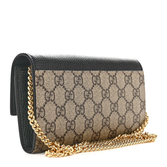 Dollar Calfskin GG Supreme Monogram Petite GG Marmont Wallet Chain Bag Black Beige Ebony