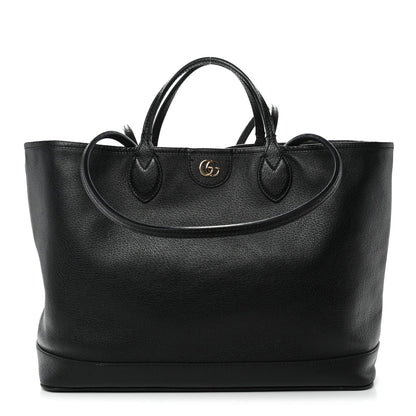 Textured Dollar Calfskin Medium Ophidia Shoulder Tote Bag Black