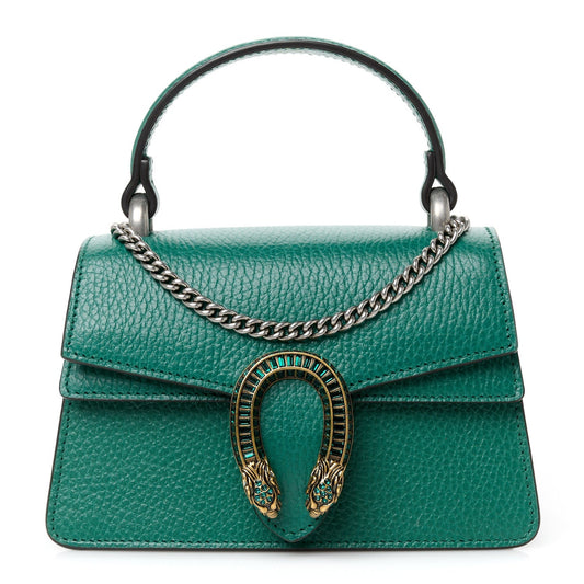 Dollar Calfskin Crystal Mini Dionysus Top Handle Bag Emerald
