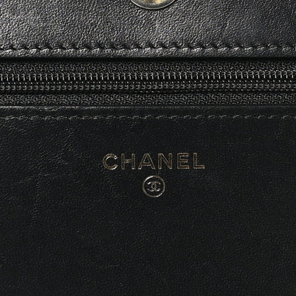 Lambskin Chevron Boy Wallet On Chain WOC Black