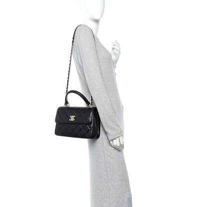Lambskin Quilted Small Trendy CC Dual Handle Flap Bag Black