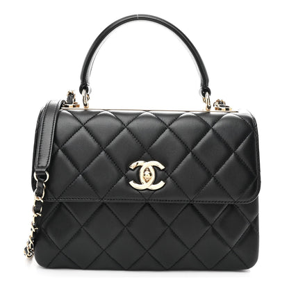 Lambskin Quilted Small Trendy CC Dual Handle Flap Bag Black