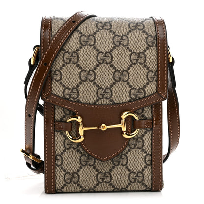 GG Supreme Monogram Mini Horsebit 1955 Crossbody Bag Beige Brown Sugar