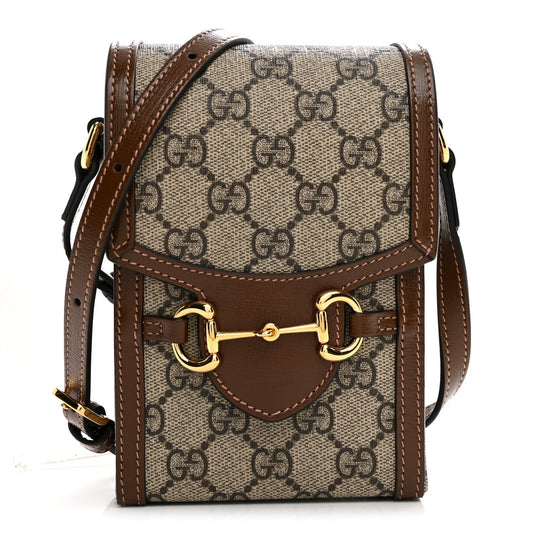GG Supreme Monogram Mini Horsebit 1955 Crossbody Bag Beige Brown Sugar