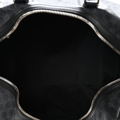 Soft GG Supreme Monogram Appia Calfskin Web Large Carry On Duffle Bag Black Grey