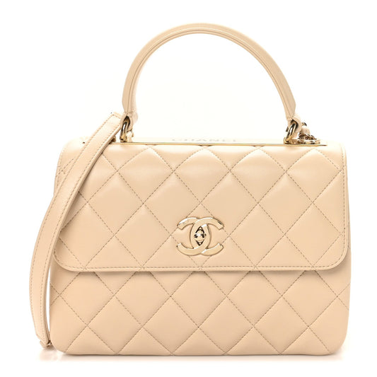 Lambskin Quilted Small Trendy CC Dual Handle Flap Bag Light Beige
