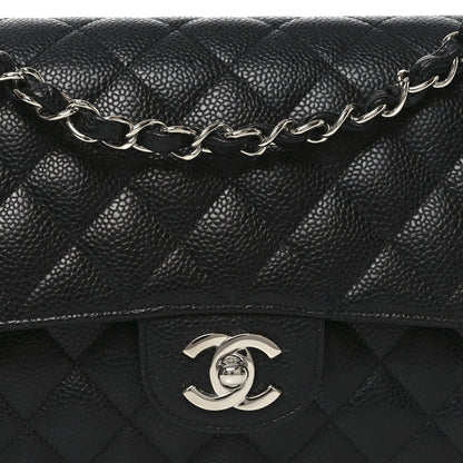 Caviar Quilted Medium Double Flap Black