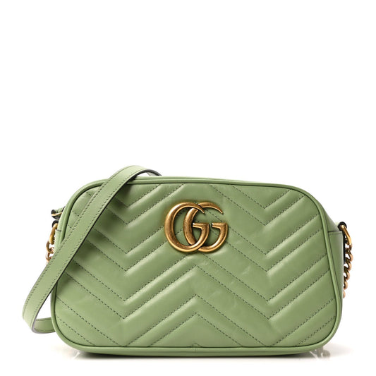 Calfskin Matelasse Small GG Marmont Chain Shoulder Bag Salamander Green