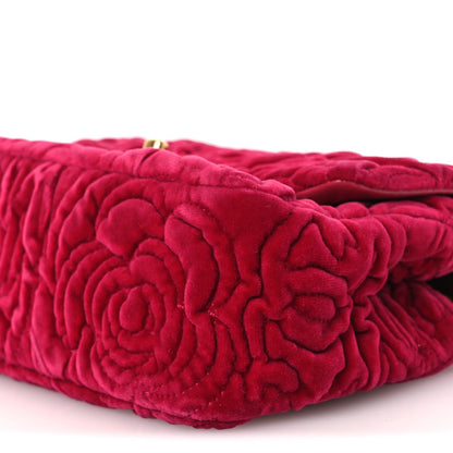 Velvet Camellia Embossed Mini Square Flap Fushia