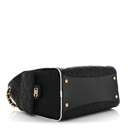 Braided Raffia Calfskin Small Chanel 25 Handbag Black White