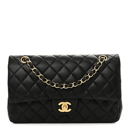 Lambskin Quilted Medium Double Flap Black