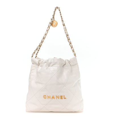 Shiny Calfskin Quilted Small Chanel 22 White