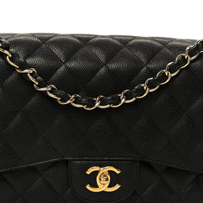 Caviar Quilted Jumbo Double Flap Black