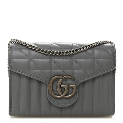 Calfskin Matelasse Aria GG Marmont Chain Wallet Deep Grey