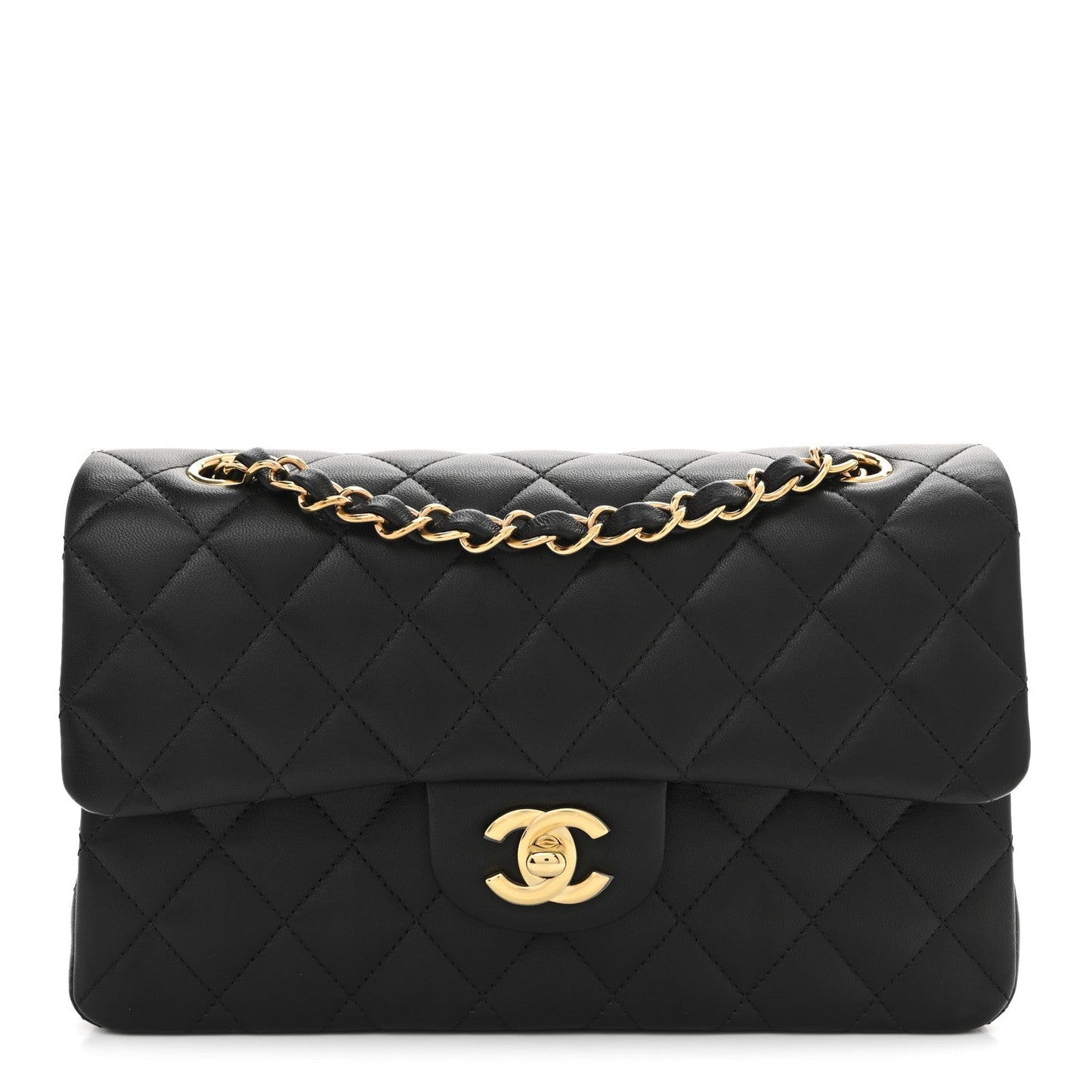 Lambskin Quilted Small Double Flap Black