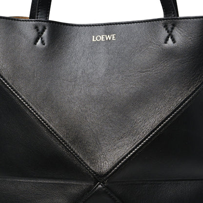 Shiny Calfskin Medium Puzzle Fold Tote Black