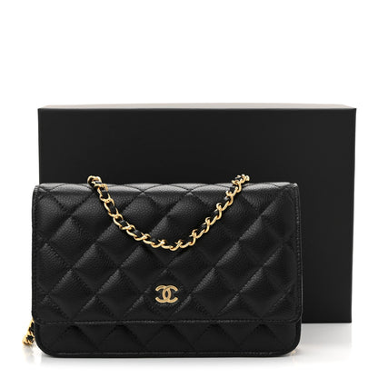 Caviar Quilted Wallet on Chain WOC Black