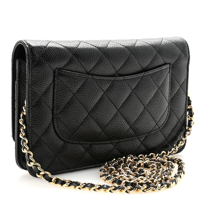 Caviar Quilted Wallet on Chain WOC Black
