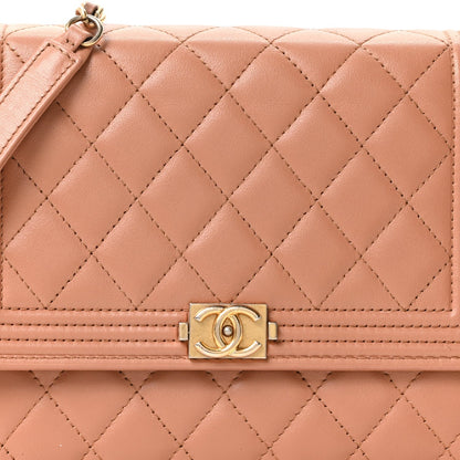 Calfskin Quilted Boy Square Wallet on Chain WOC Brown