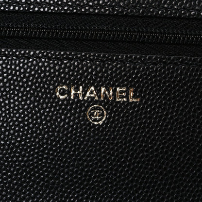 Caviar Quilted Striated CC Wallet On Chain WOC Black