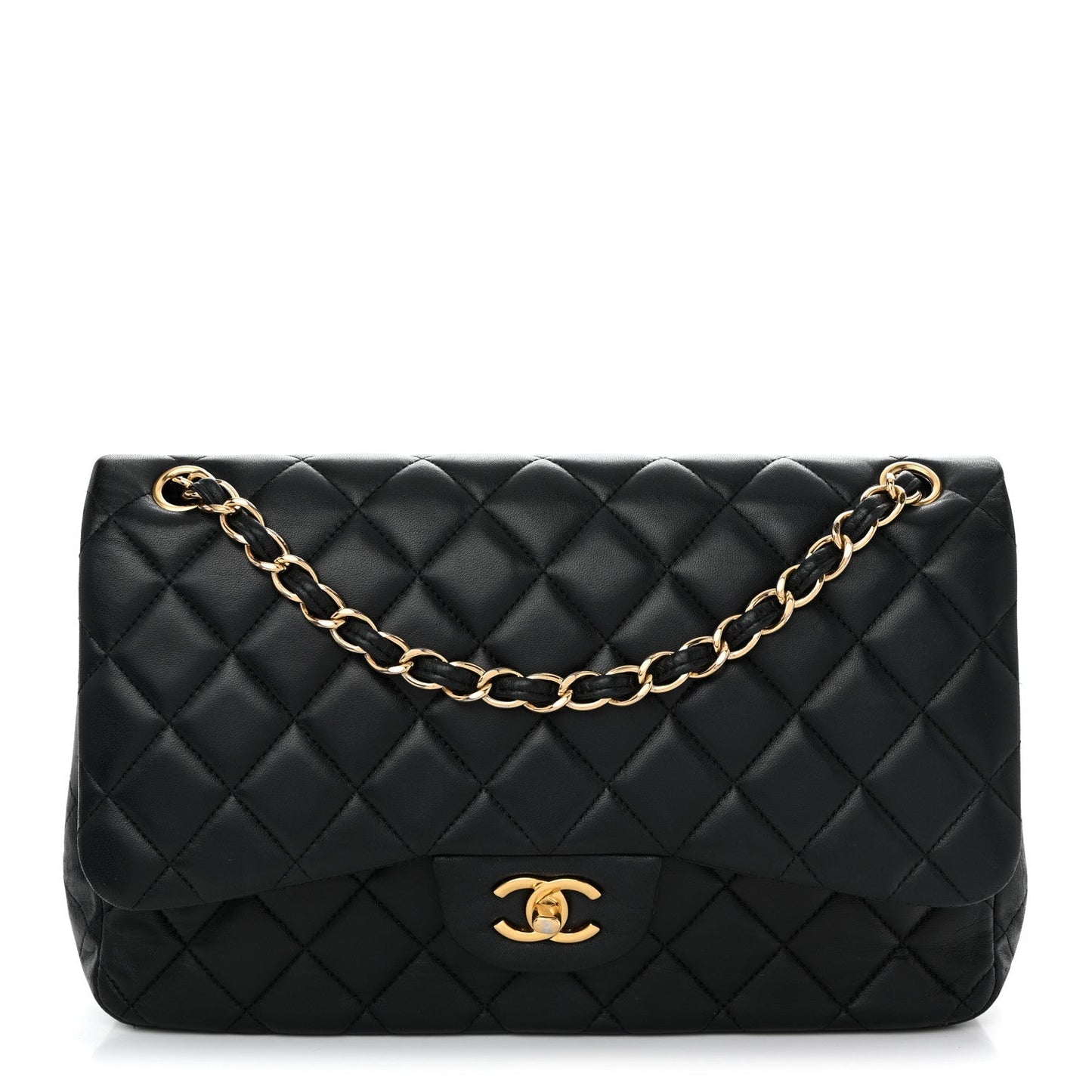 Lambskin Quilted Jumbo Double Flap Black