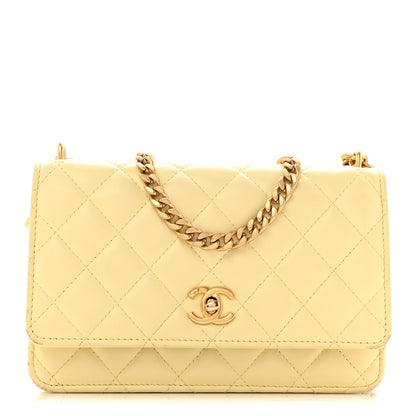 Lambskin Quilted Sweet Camellia Wallet on Chain WOC Yellow