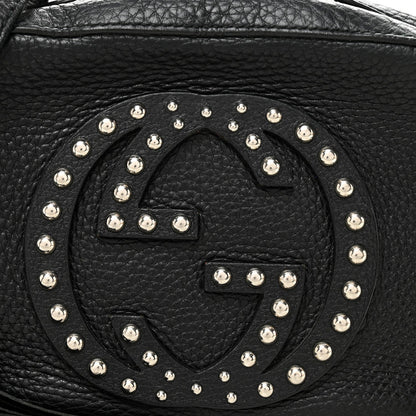 Pebbled Calfskin Studded Small Soho Disco Bag Black