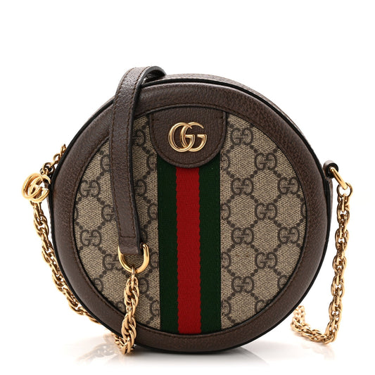 GG Supreme Monogram Web Mini Ophidia Round Shoulder Bag Brown