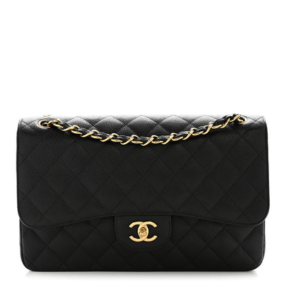 Caviar Quilted Jumbo Double Flap Black