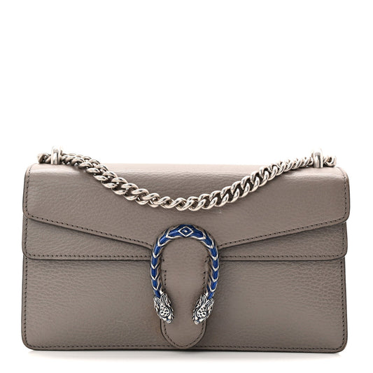 Dollar Calfskin Enamel Small Dionysus Shoulder Bag Dusty Grey Electric Blue